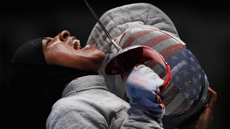 Fencer Ibtihaj Muhammed screaming