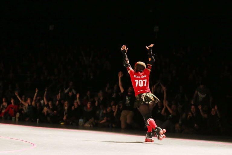 SYDNEY, AUSTRALIA - MAY 11: Ella Good of the Screaming Assault Sirens celebrates after victory over the Beauty School Knockouts during a Mini Bout of the Sydney Roller Derby League on May 11, 2013 in Sydney, Australia. The wildest thing on eight-wheels, these 'Warriors' of Roller Derby are jamming a blend of athletisim and pop culture through bumps, bruises, hip-whips, tattoos, fishnets and big characters as the fastest growing Women's sport on the planet, with over 1200 amatuer leagues worldwide. Originated in the mid 1930's as endurance skating, the modern revival of Roller Derby early in the 21st century can be artibuted to an all-female participation who share a strong 'do it yourself' ethic. (Photo by Brendon Thorne/Getty Images)